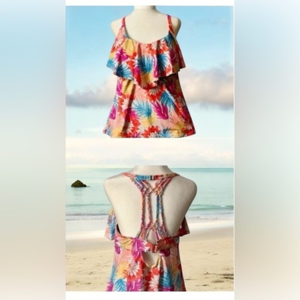Tropical Floral Tankini Sz 1X Vacation Beach Cruise coastal
